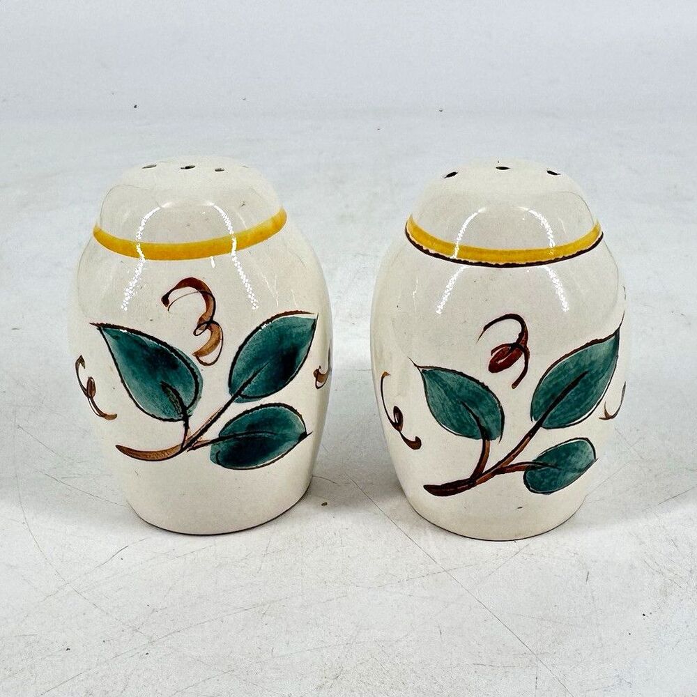 Vintage Stangl Pottery Fruit Salt & Pepper Shakers Set Yellow Trim 3”